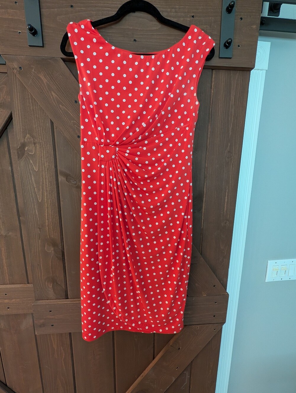 Orange Polka Dot Sheath Dress with Twist Front